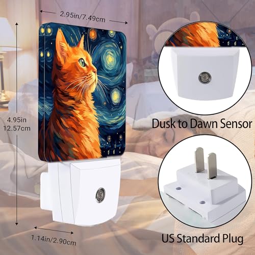 Jopowide Cat Night Light, Lonely Ginger Cat Night Lights Plug Into Wall Decor For Bedroom, Bathroom, Hallway, Kitchen, Dusk To Dawn Sensor Nightlights For Boys Girls Women Men Room Gifts