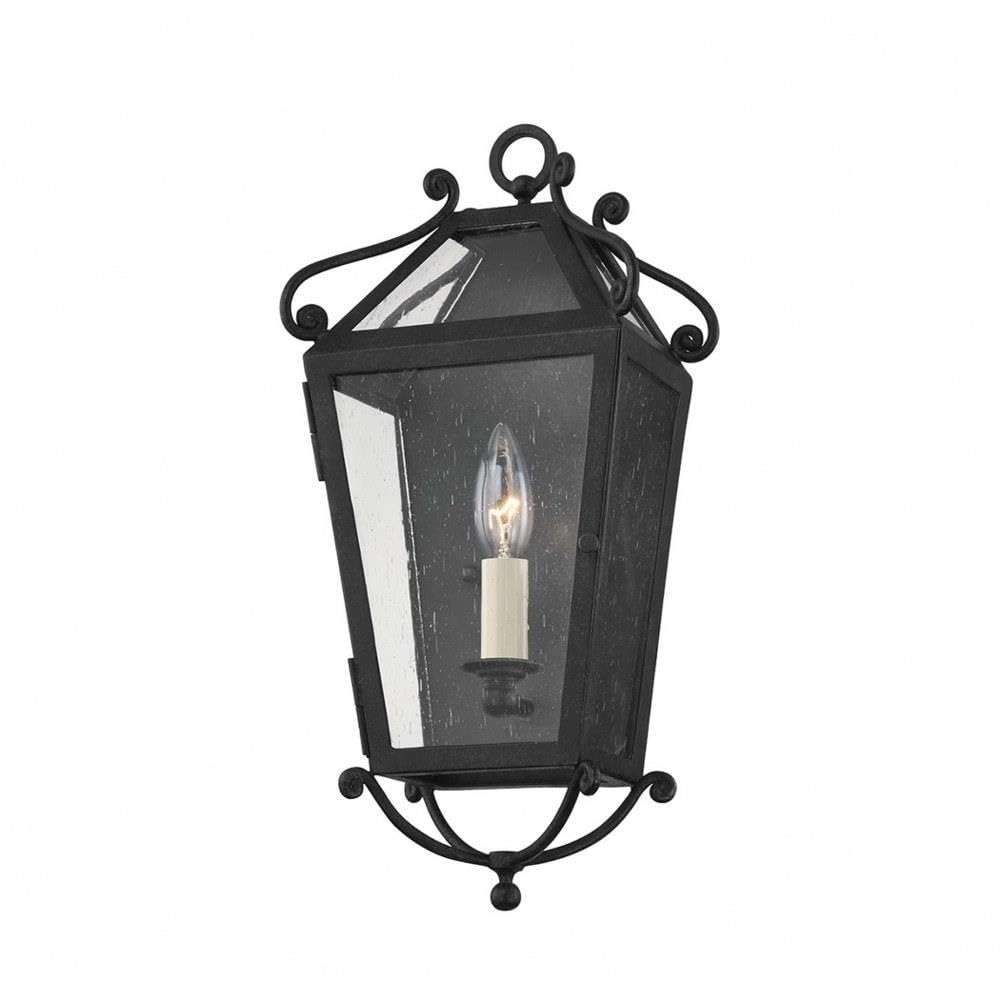 Troy Lighting Santa Barbara County by Mark D. Sikes - 1 Light Exterior Wall Sconce - Small - French Iron Frame - Clear Seeded Gl