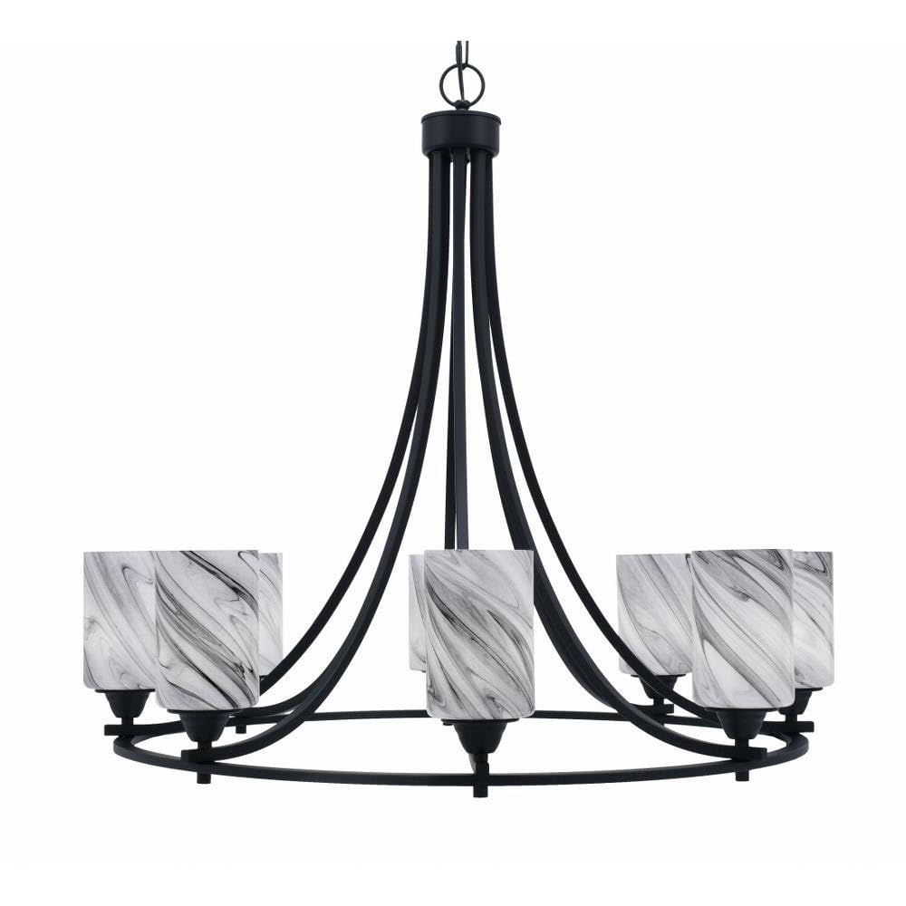 Toltec Lighting 3408-MB-3009 Paramount - 8 Light Uplight Chandelier-31 Inches Tall and 31.25 Inches Wide, Finish Color: Matte Black, Glass Color: Onyx Swirl