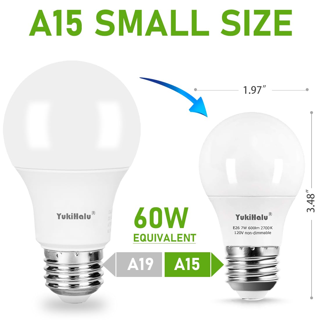 YukiHalu LED Light Bulbs, 60W Equivalent, 7W 600 Lumens, E26 Base, 5000K Daylight White, Pack of 12
