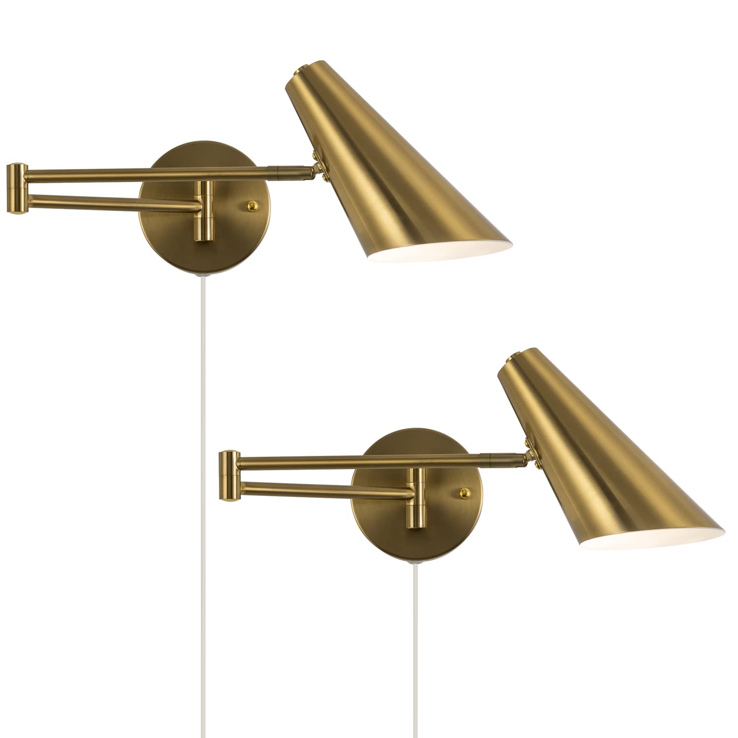 Ahaloye Plug in Wall Sconce Set of 2, Brass Swing Arms Wall Light Plug-in Wall Lamp for Bedroom Living Room Wall Lamp