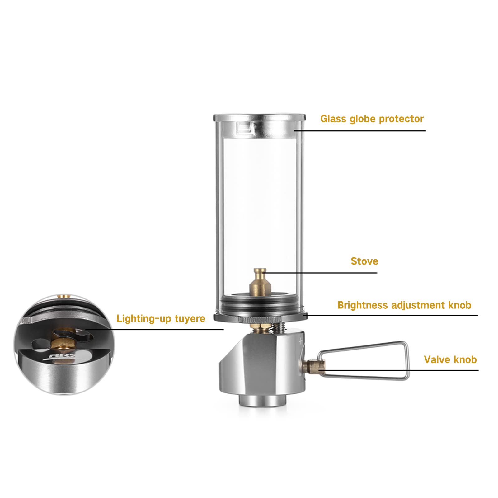 BRS Outdoor Gas Lantern Dreamlike Candle Lamp Portable Tent Lantern Glass Mantle Lantern