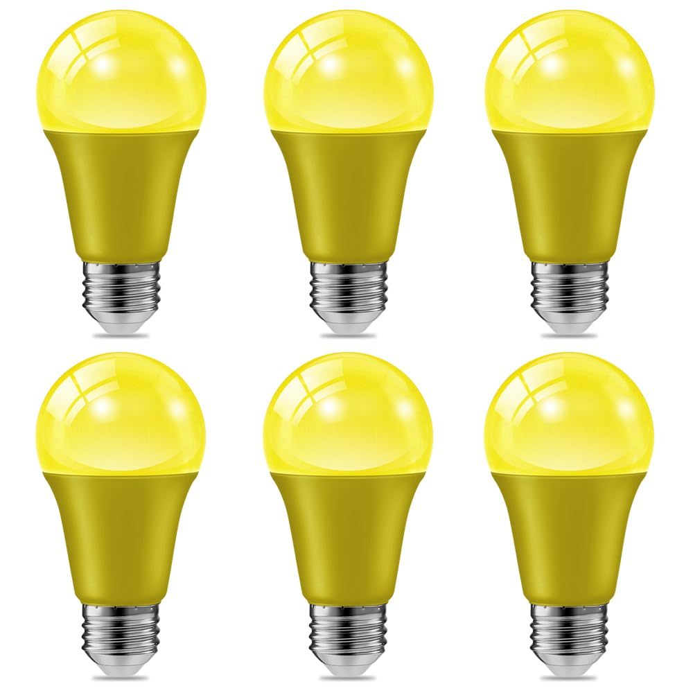 haraqi 6 Pack 9W (60W Equivalent) 120V E26 Base A19 LED Colored Light Bulb, Yellow LED Lights for Party Christmas Decor and Hall