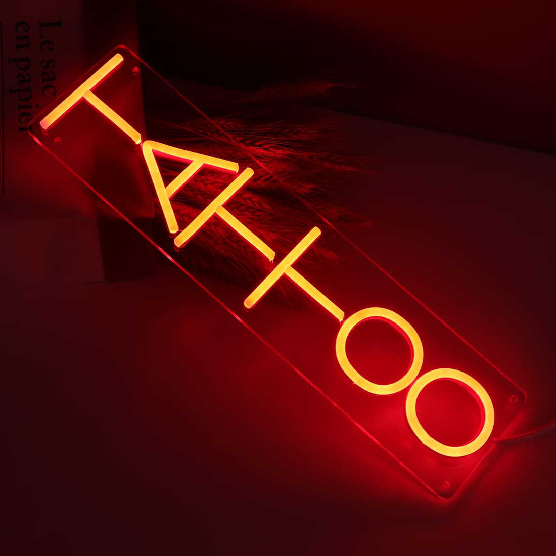 Britrio Neon Tattoo Sign Light - LED Wall Art Decor for Salon, 15.75x4.17 inches, Vertical Red, USB Powered