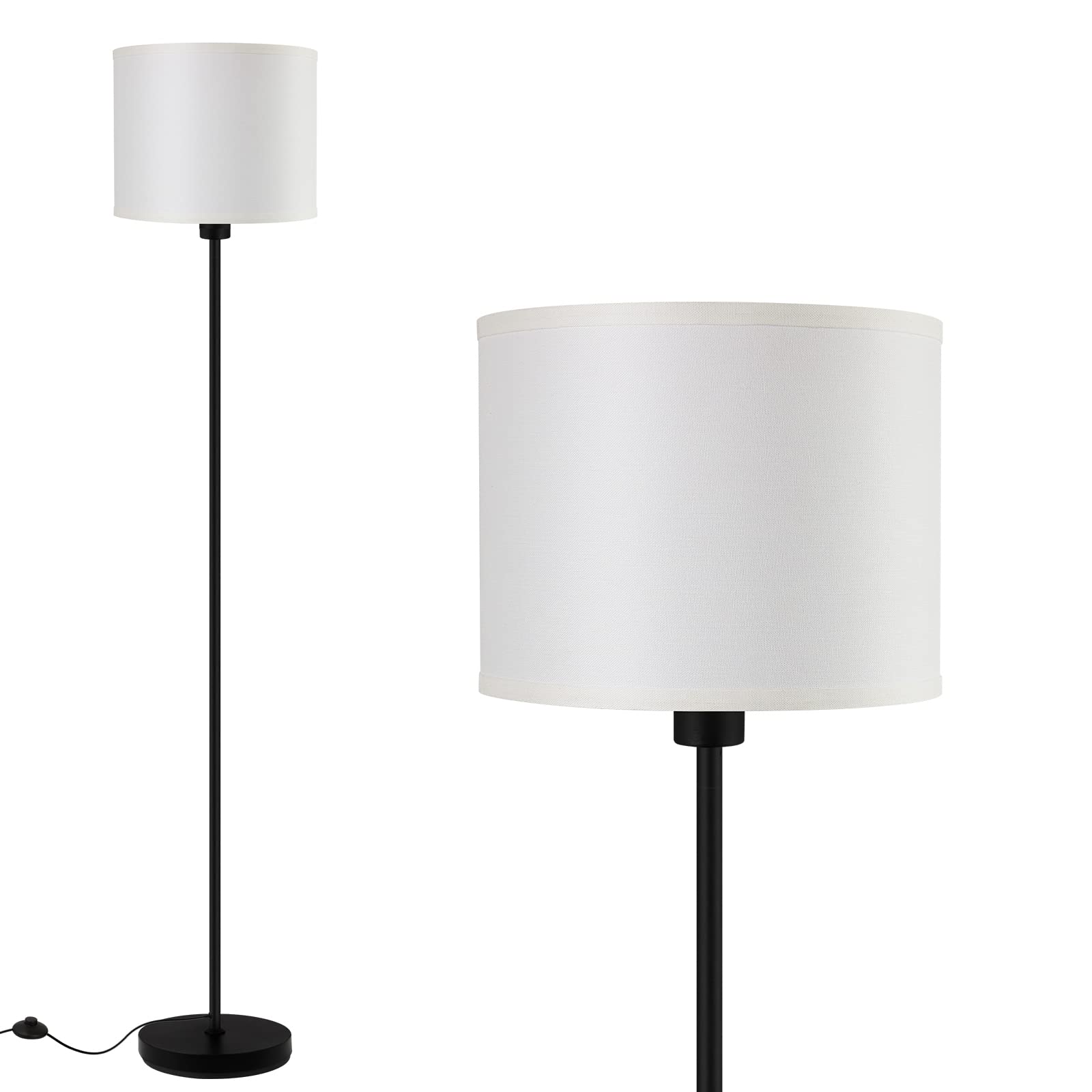 Auquee White Floor Lamp 59&quot; Tall, Simple Design With Bulb, Foot Switch - Kids & Living Room