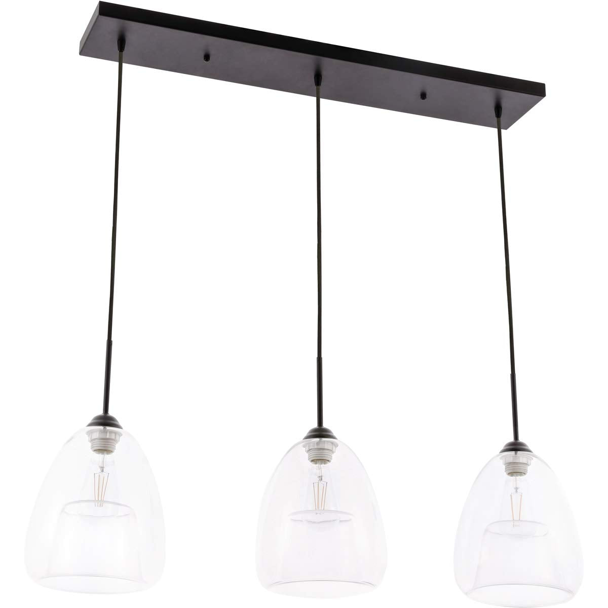 Living District Kason 3-Light Mid-Century Metal Pendant in Black and Clear