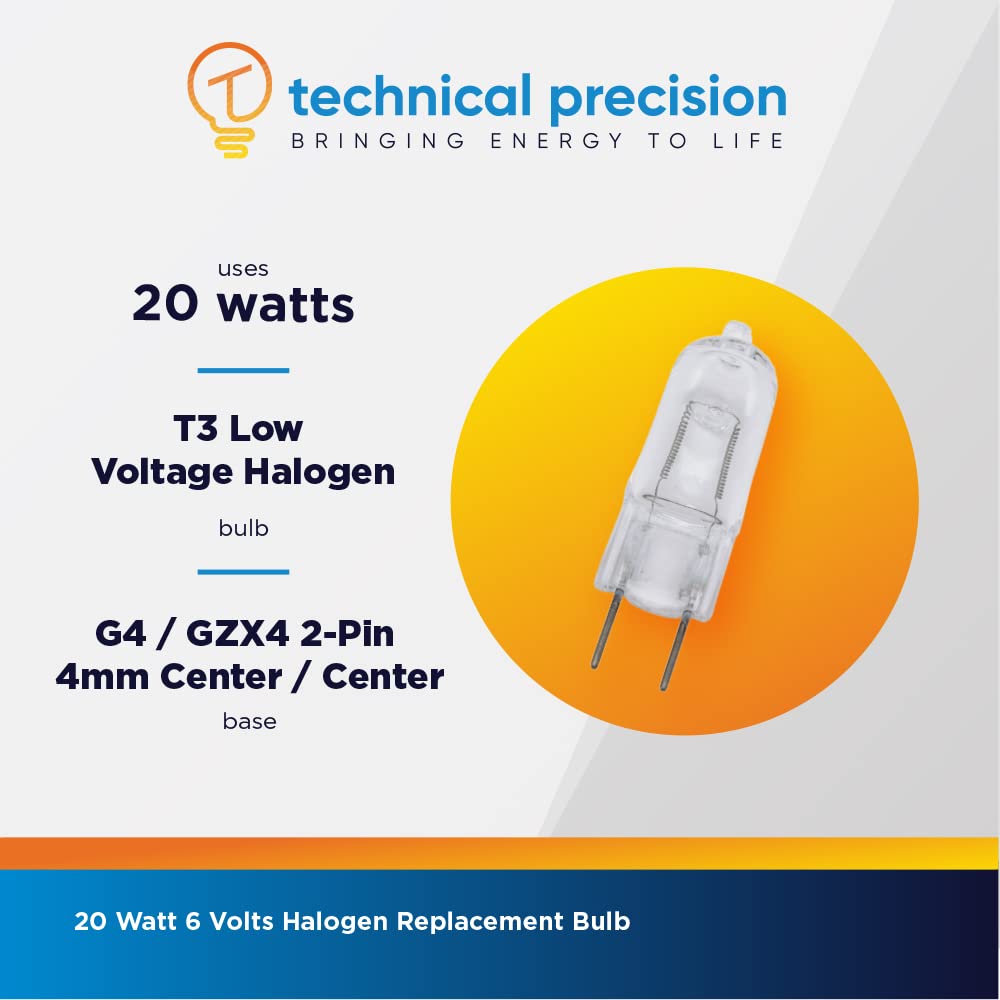 Technical Precision Halogen Bulb 20W 6V G4 2-Pin Base Clear 3200K Low Voltage 1 Pack