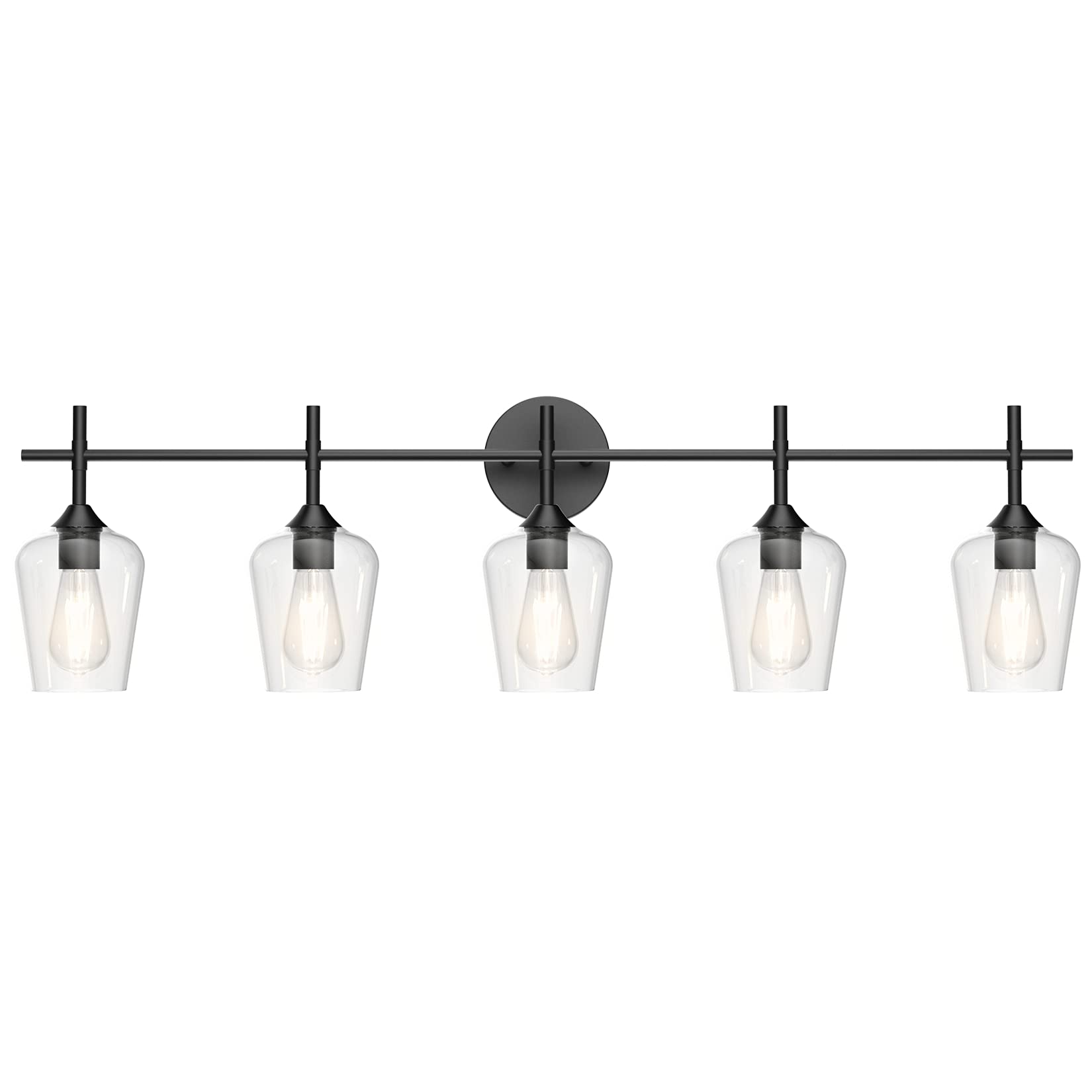 Ralbay Vintage Black Bathroom Vanity Light 5-Light Industrial Matte Black Finish Glass Fixtures Model 1117-5T