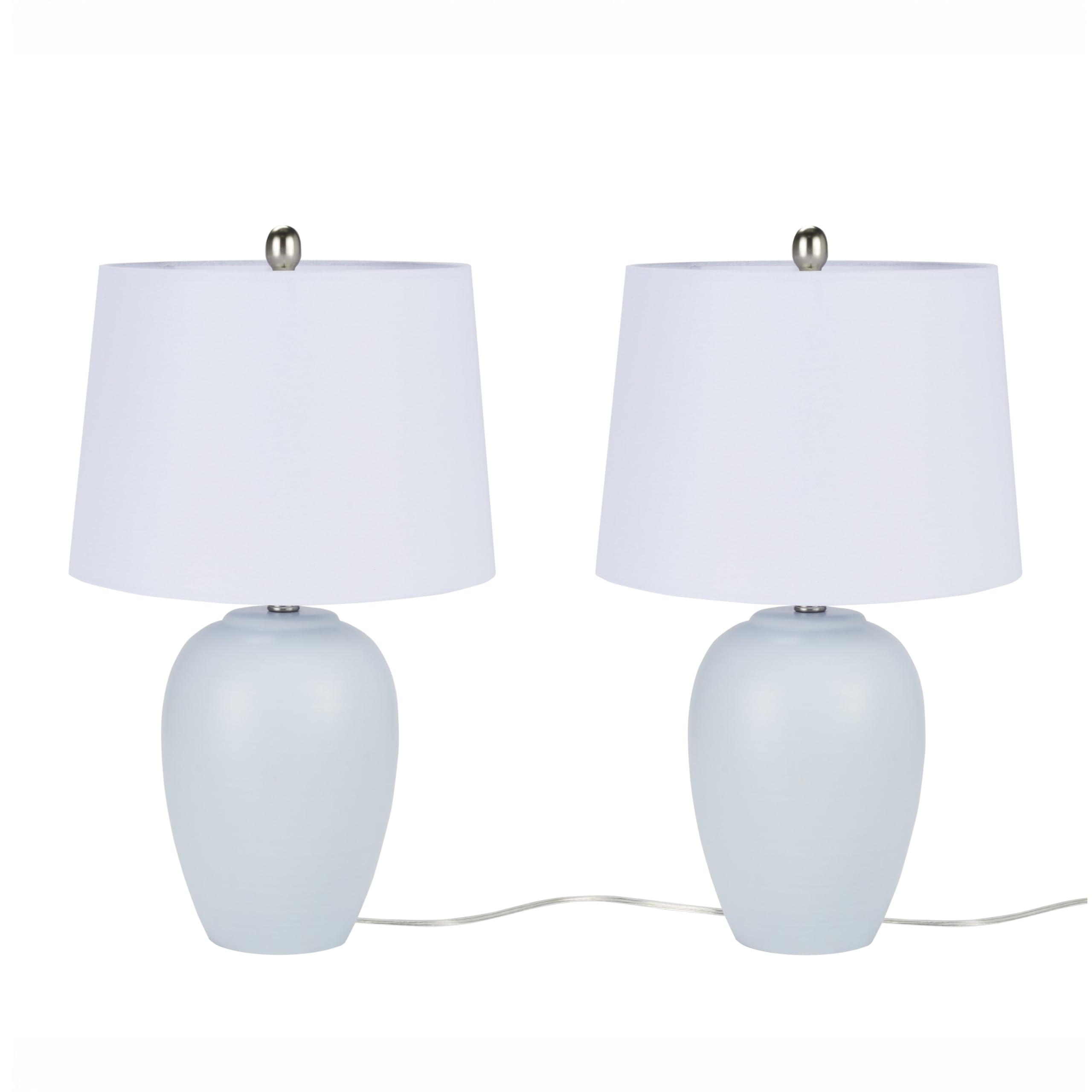 Nourison 23'' Coastal Blue Ceramic Pot Table Lamp For Bedroom, Living Room, Dining Room, Entryway, With White Shade, Set Of 2 La
