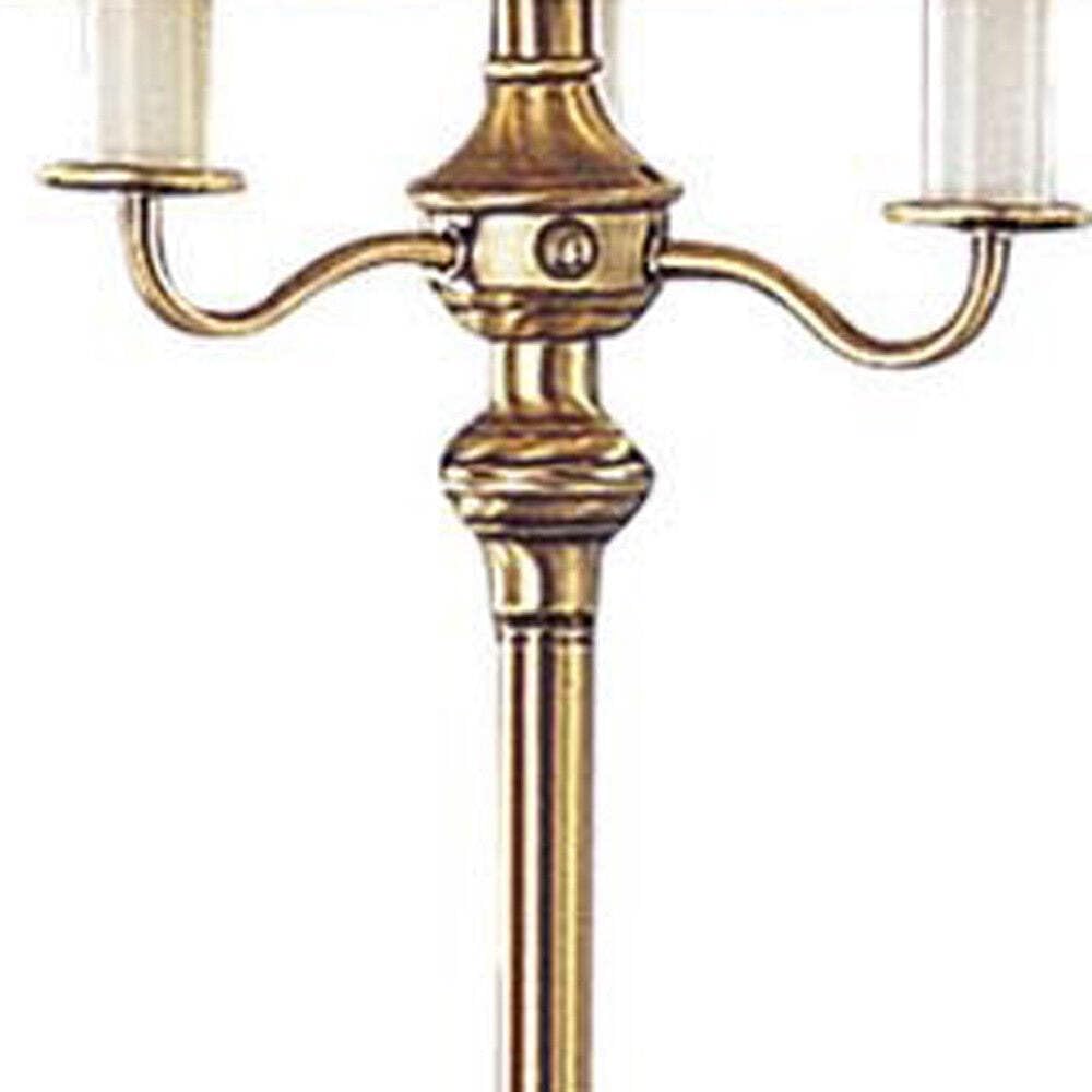 HomeRoots Four Light Traditional Floor Lamp, 60 in., Metal, Beige Square Shade, Bronze Finish