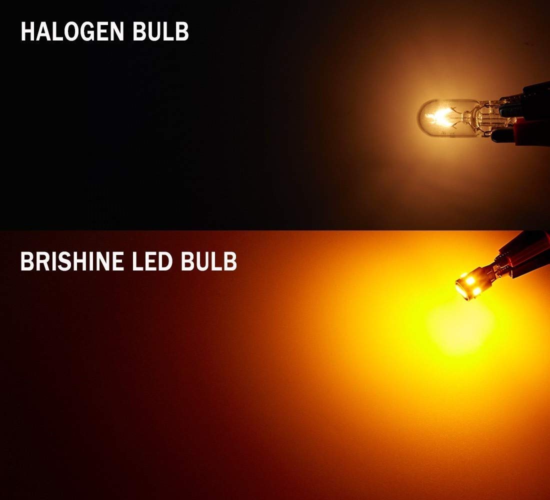 BRISHINE LED Bulbs 194 168 2825 192 W5W T10 Amber Yellow 9-SMD 2835 Chipsets for Side Marker Turn Signal Blinker (Pack of