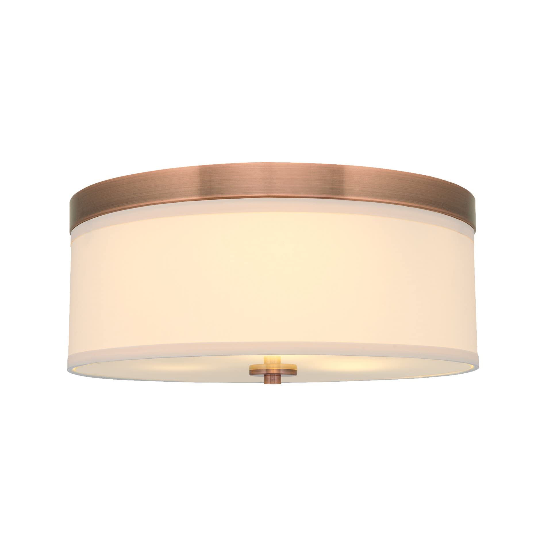 Kira Home Walker 15'' Mid-Century Modern 3-Light Flush Mount Ceiling Light, Cream Fabric Shade + Round Glass Diffuser, Copper Br