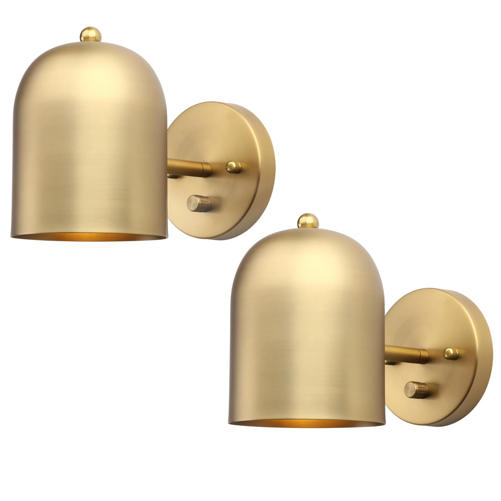 Pathson Set Of 2 Modern Wall Sconce Dimmer Switch, Brass Finish Wall Light Lamp Adjustable Light Angle Wall Vanity Lighting, E26