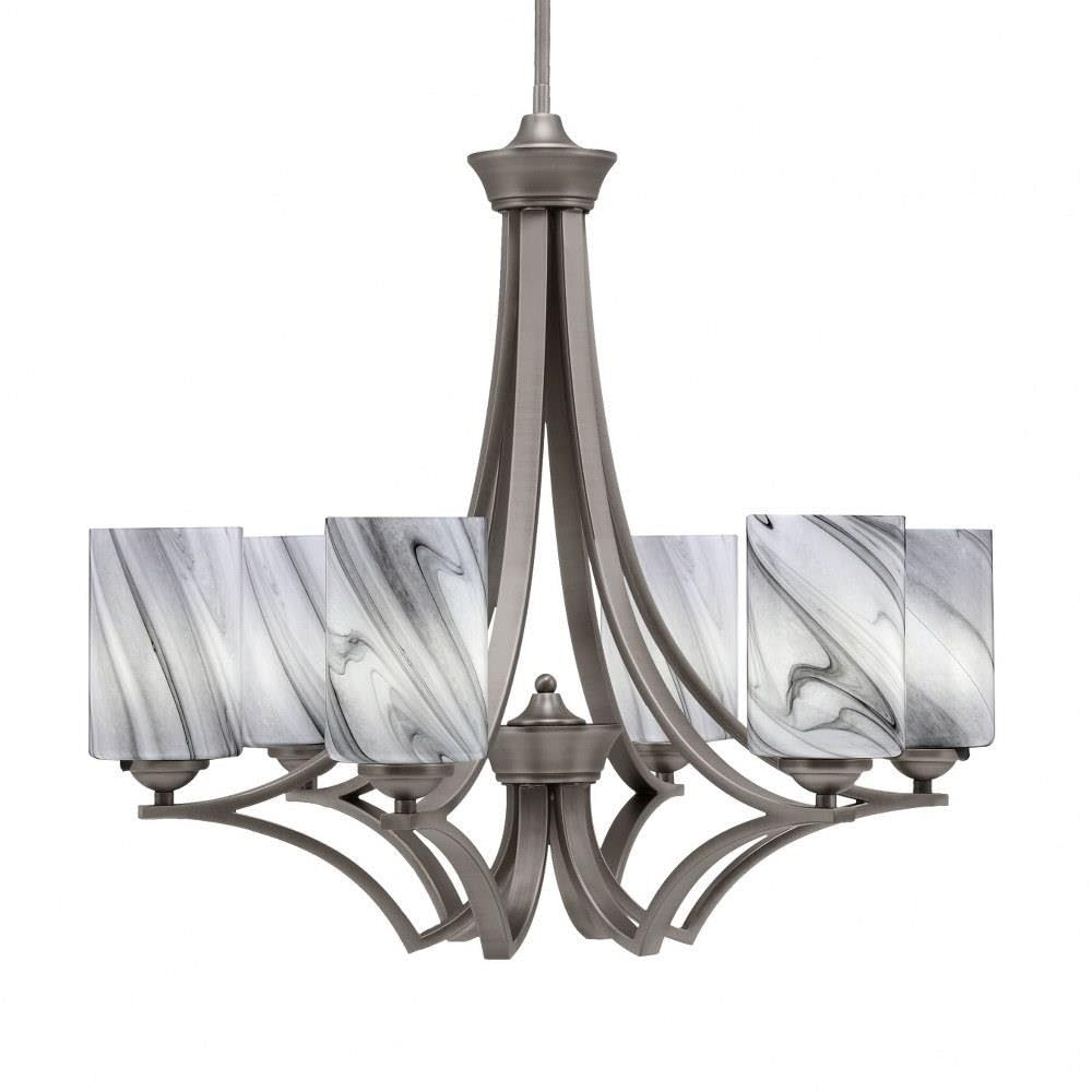 Toltec Lighting 566-GP-3009 Zilo - 6 Light Uplight Chandelier-23 Inches Tall and 24.75 Inches Wide, Finish Color: Graphite, Glass Color: Onyx Swirl