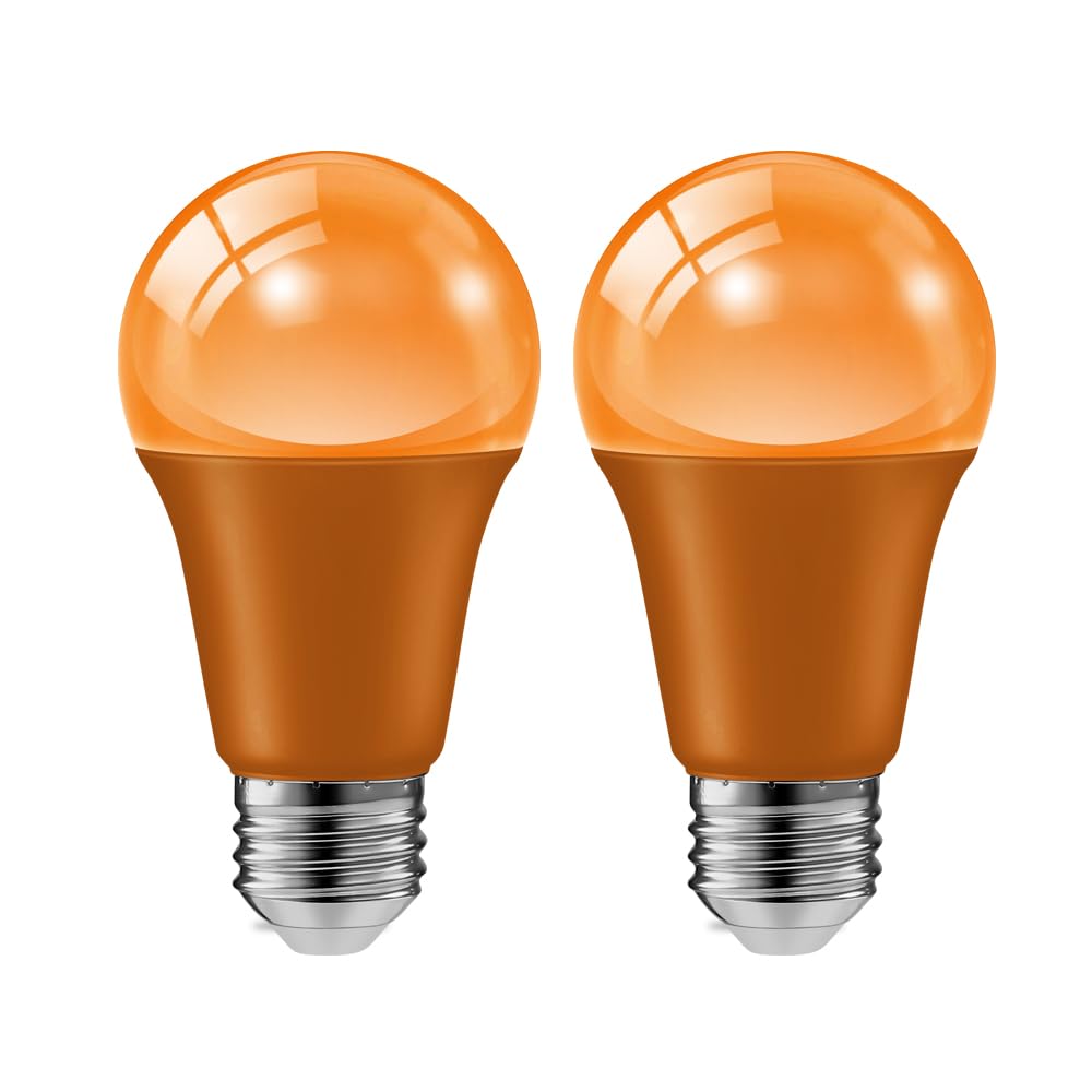 Haraqi 2 Pack 9W (60W Equivalent) 120V E26 Base A19 Led Colored Light Bulb  Orange Led Lights For Party Christmas Decor And Halloween Lighting