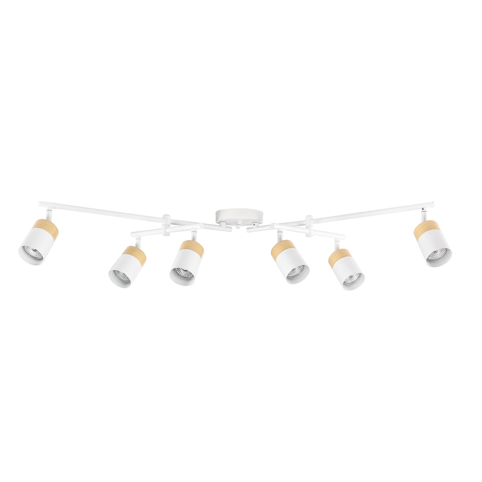 Globe Electric 64000055 42" 6-Light Track Lighting, Matte White with Wood Accents, Pivot Shades, GU10 Sockets, Ideal for Kitchen