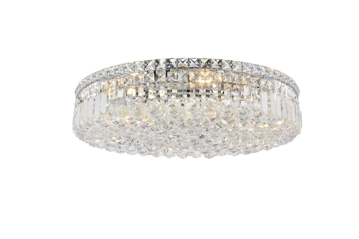 Elegant Lighting 2030F24C/RC Royal Cut Clear Crystal Maxim 9-Light, Single-Tier Flush Mount Crystal Chandelier, Finished in Chrome with Clear Crystals