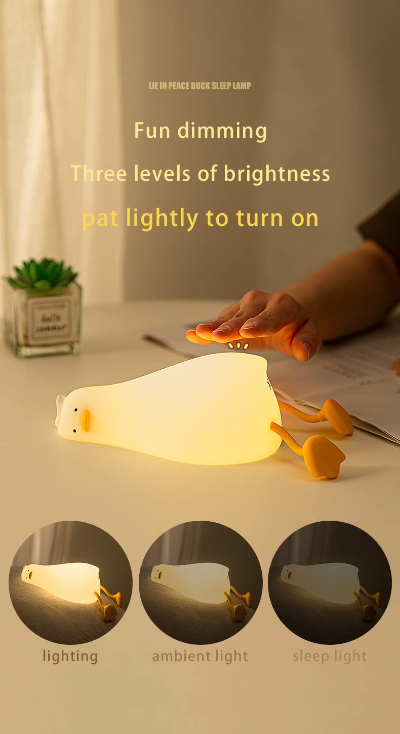 ATSUI Duck Night Light, LED Silicone Lamp, 3 Level Dimmable, Rechargeable, White, Model ATLE012AW