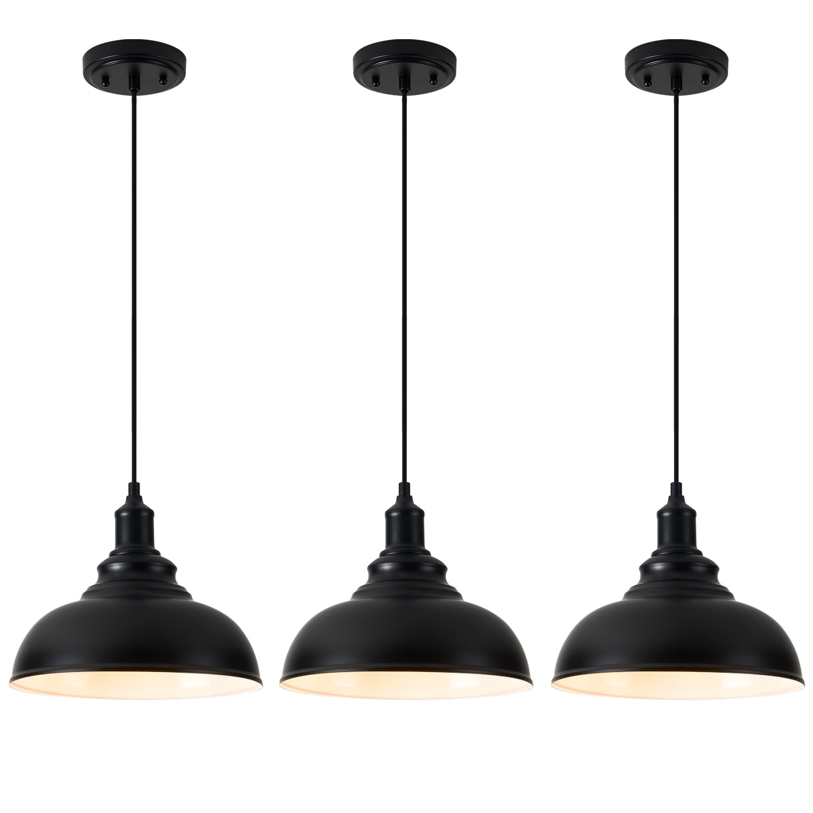 Alaislyc 3-Pack Black Farmhouse Pendant Lights, Adjustable Industrial Hanging Fixtures For Kitchen Island