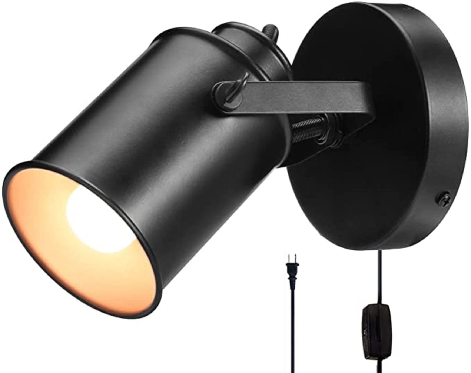 NOTOC Industrial Wall Sconces,Adjustable Retro Black Wall Sconces, Plug-in Wall lamp, Rocker Wall Sconces with on/Off Switch Bed