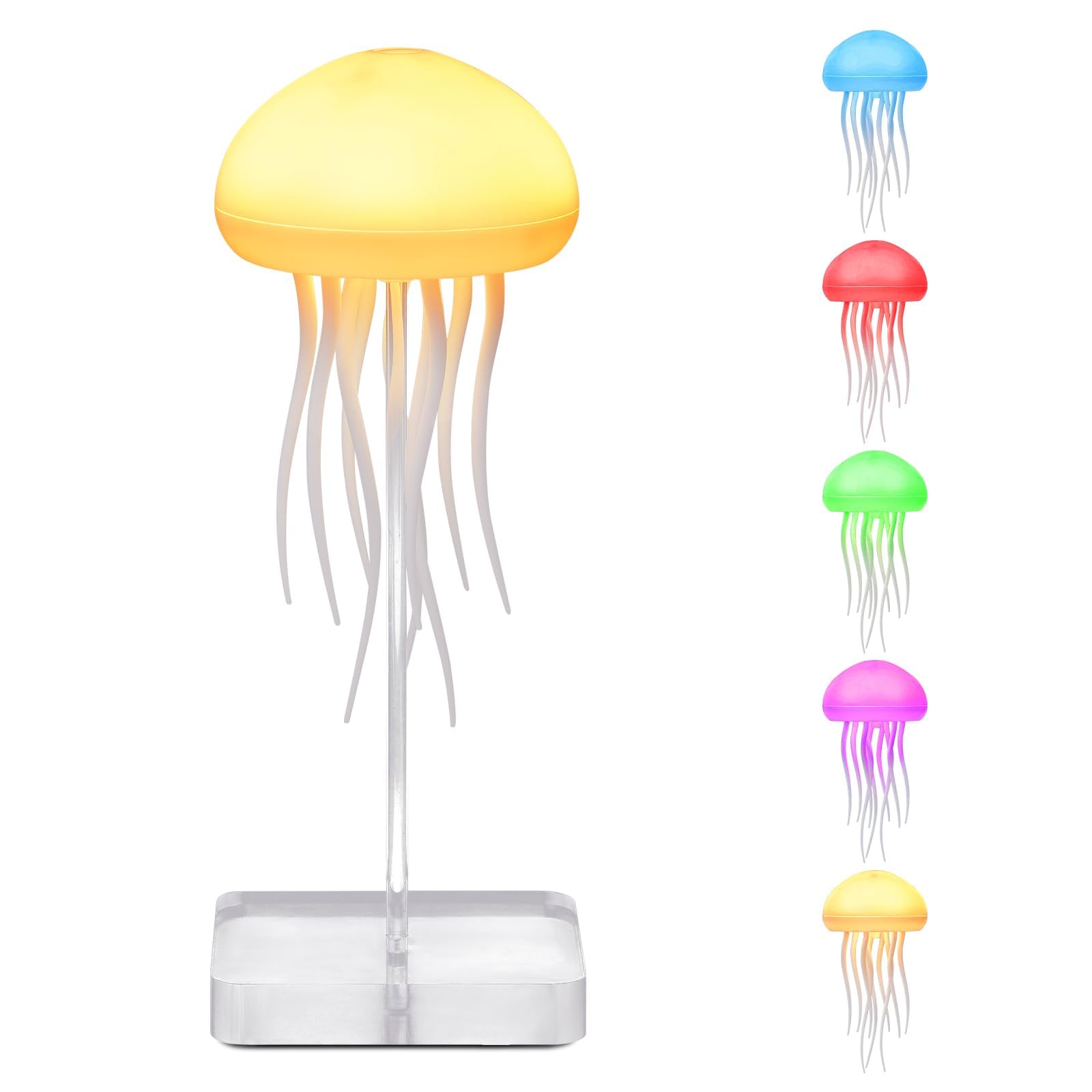 Jellyfish Lamp, Voice Control Jellyfish Lamp with Dancing Legs, RGB Gradient Jellyfish Bedside Lamp, Rechargeable Jellyfish Tabl