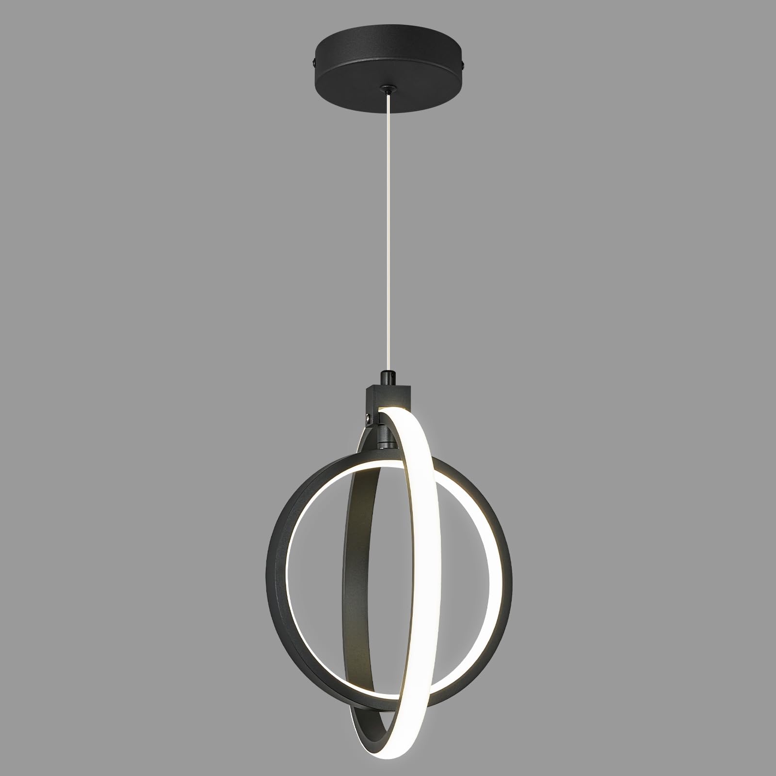 Bnhhlz Modern Led Chandelier Black Ring Pendant Light Fixtures 4000K Dimmable Height Adjustable Pendant Lighting For Dining Room Kitchen Island Bedroom Living Room Foyer(2-Pack)