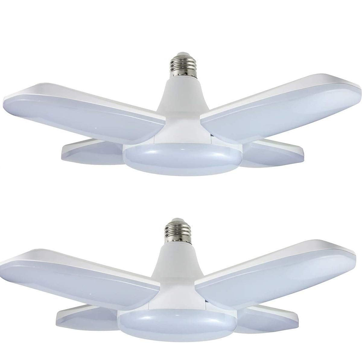 Macgo (2 Pack) Led Garage Lights, 60W Trilights Ceiling, High Low Bay Deformable Adjustable 4 Led Light Bulbs 6000Lm 6000K, Screw In Tribright Garage Lighting Fixture,Cri80 Daylight