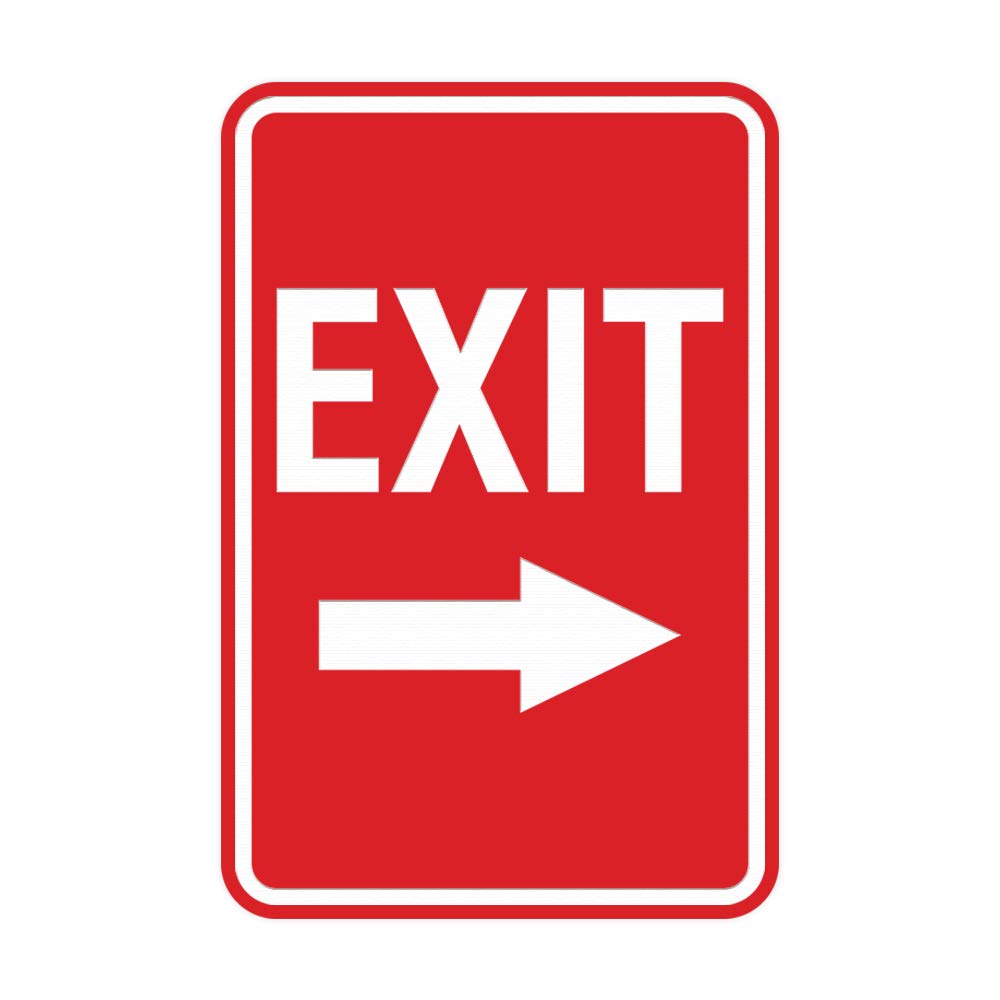 Signs ByLITA Portrait Round Exit Right Arrow Sign with Adhesive Tape, Mounts On Flat Surface (Red) - Large