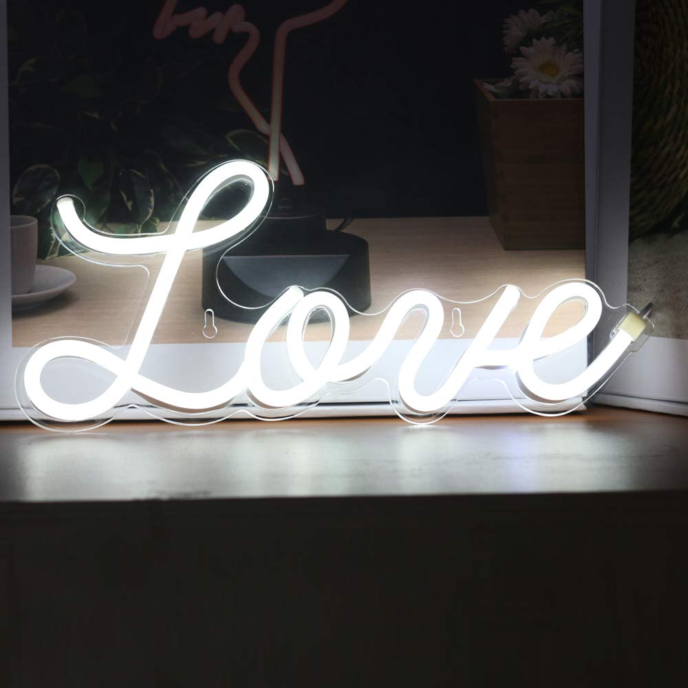 5V White Love LED Neon Sign Christmas Wedding Party Decoration Wall Lamp USB Powered Children Bedroom Night Light (NEW love whit