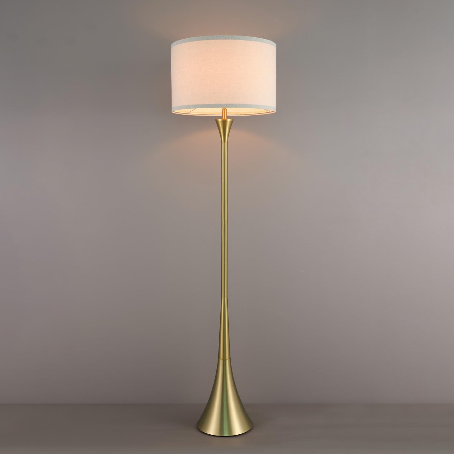 Globe 61000150 60'' Floor Lamp, Antique Brass Finish, Beige Fabric Shade, Mid-Century Modern Standing Lamp, E26 Base, Sustainabl