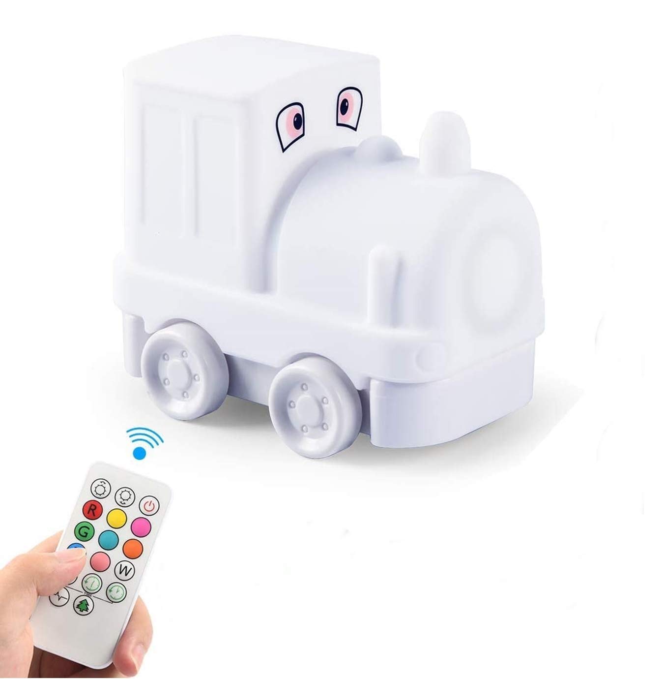 Tianhaixing LED Night Light Train Lamp - Rechargeable, Touch & Remote Control, Changeable RGB Colors, White, Model THX886