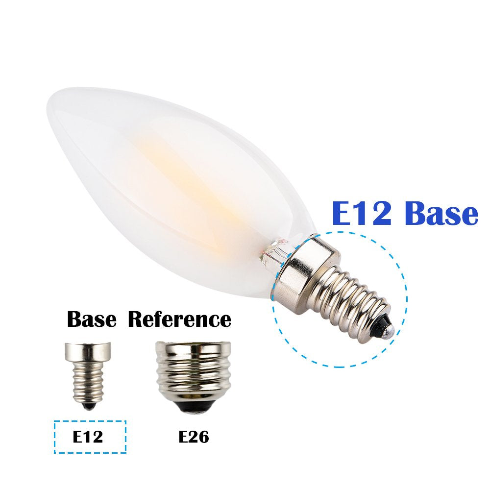 Opalray C35 2W (25W Incandescent Equivalent) Torpedo Tip Candelabra Led Bulb, Dimmable, Led Filament Lamp, 2700K Soft Warm White
