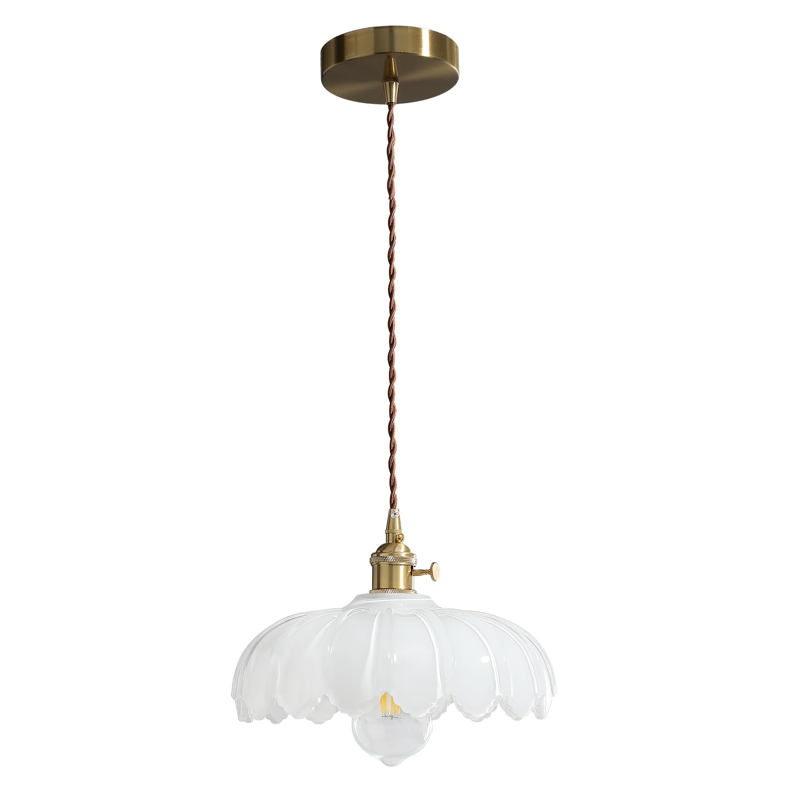 XZHGCEE Vintage Pendant Light Fixtures: Milk Glass Pendant Lights Kitchen Island, White Milk Glass Pendant Light Fixture for Bed