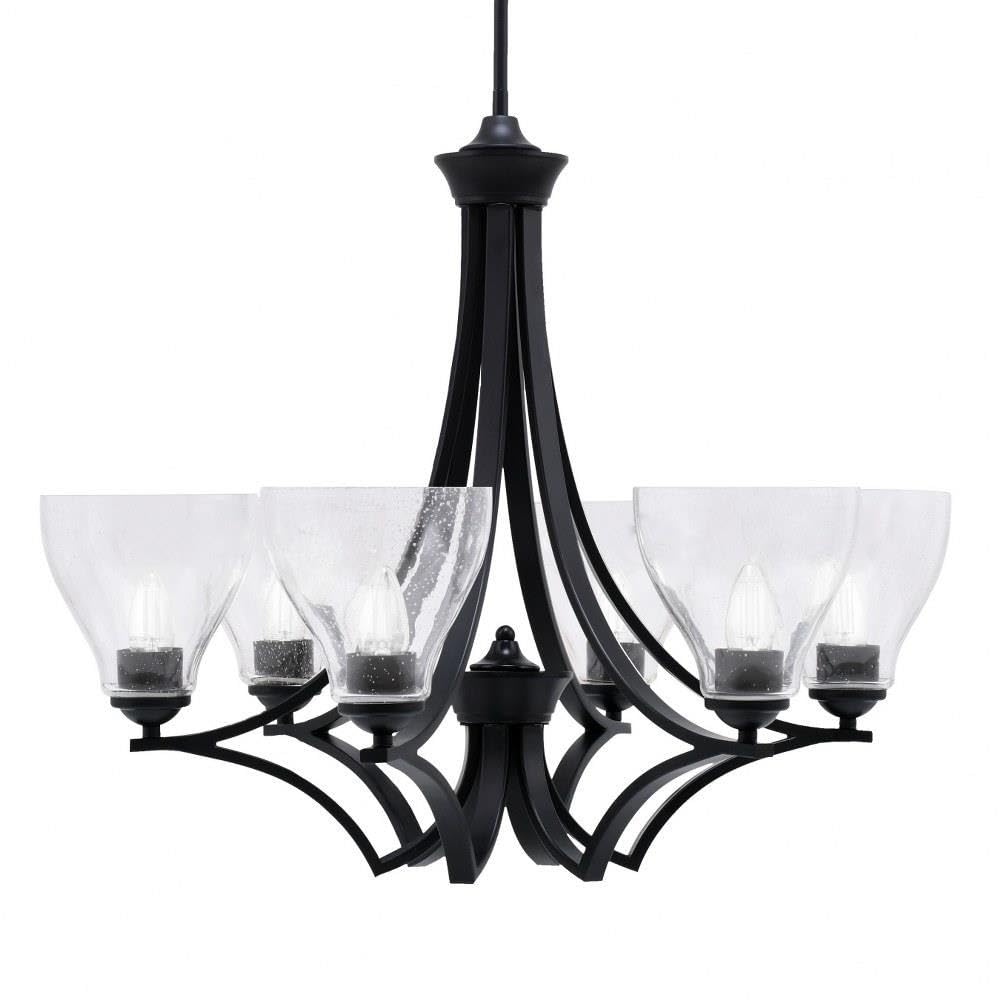 Toltec Lighting 566-MB-4760 Zilo - 6 Light Uplight Chandelier-23 Inches Tall and 26.75 Inches Wide, Finish Color: Matte Black, Glass Color: Clear Bubble