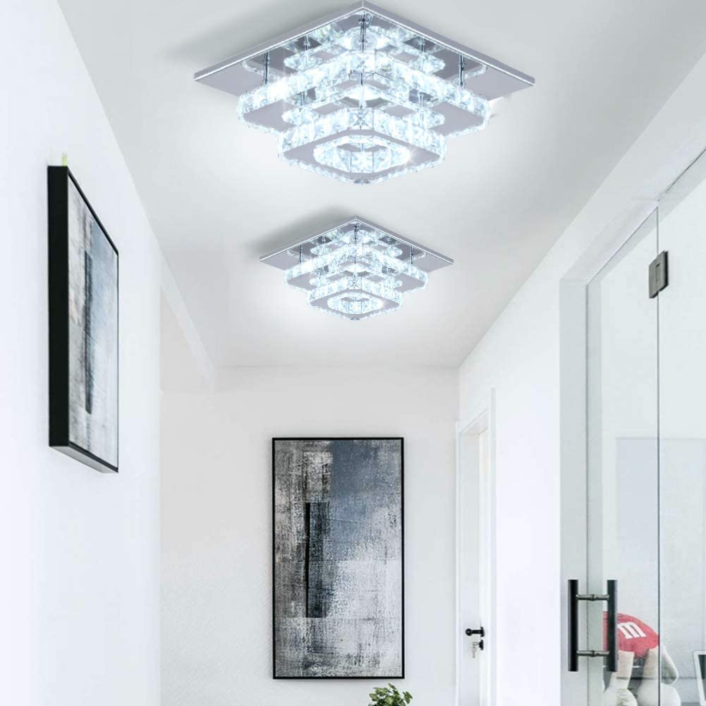 Finktonglan Crystal Led Ceiling Light - Modern Flush Mount Chandelier For Dining Room & Bedroom, Cool White