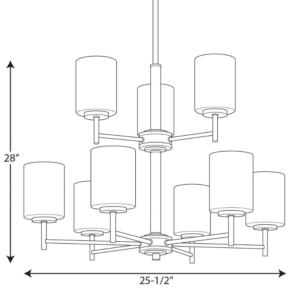 Progress Lighting P4726-31 Replay Collection Etched White Glass Modern Chandelier Light, 9-Light, Textured Black