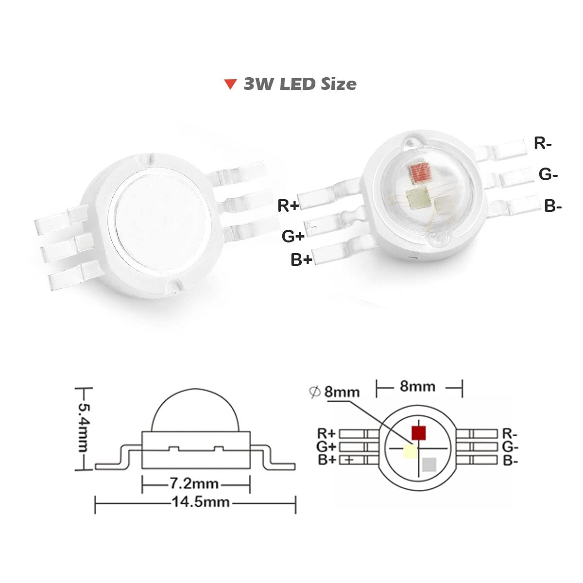 Chanzon 10 Pcs High Power Led Chip 3W Rgb 6 Pins (300Ma - 350Ma For Each Color 3 Watt) Multicolor Super Bright Intensity Smd Cob