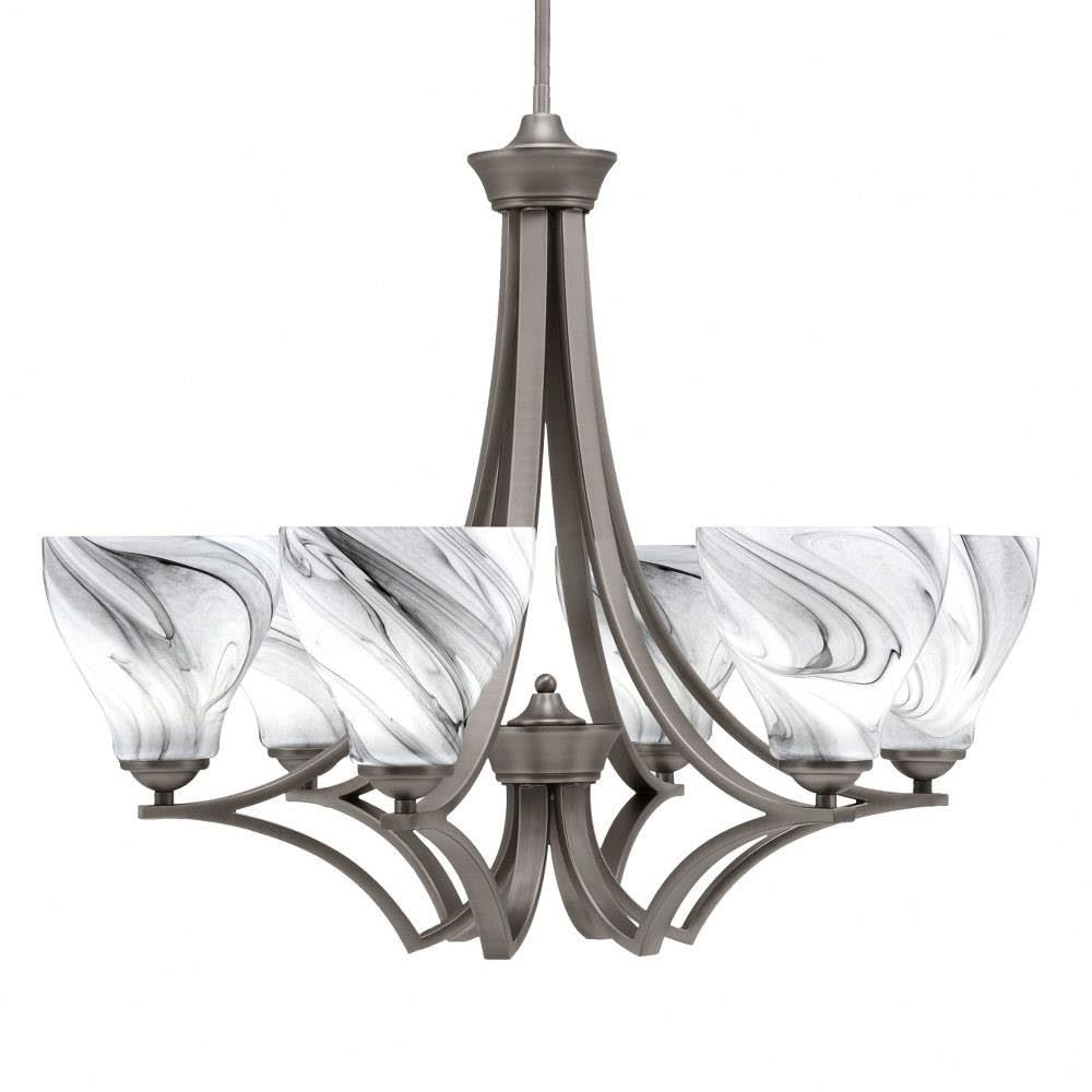 Toltec Lighting 566-GP-4769 Zilo - 6 Light Uplight Chandelier-23 Inches Tall and 26.75 Inches Wide, Finish Color: Graphite, Glass Color: Onyx Swirl
