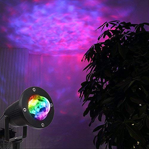 KOOT Outdoor Water Wave Lights Projector, 10 Color LED, Waterproof, Remote Control, Black, Model CPD-SW for Garden, Wedding, Holiday