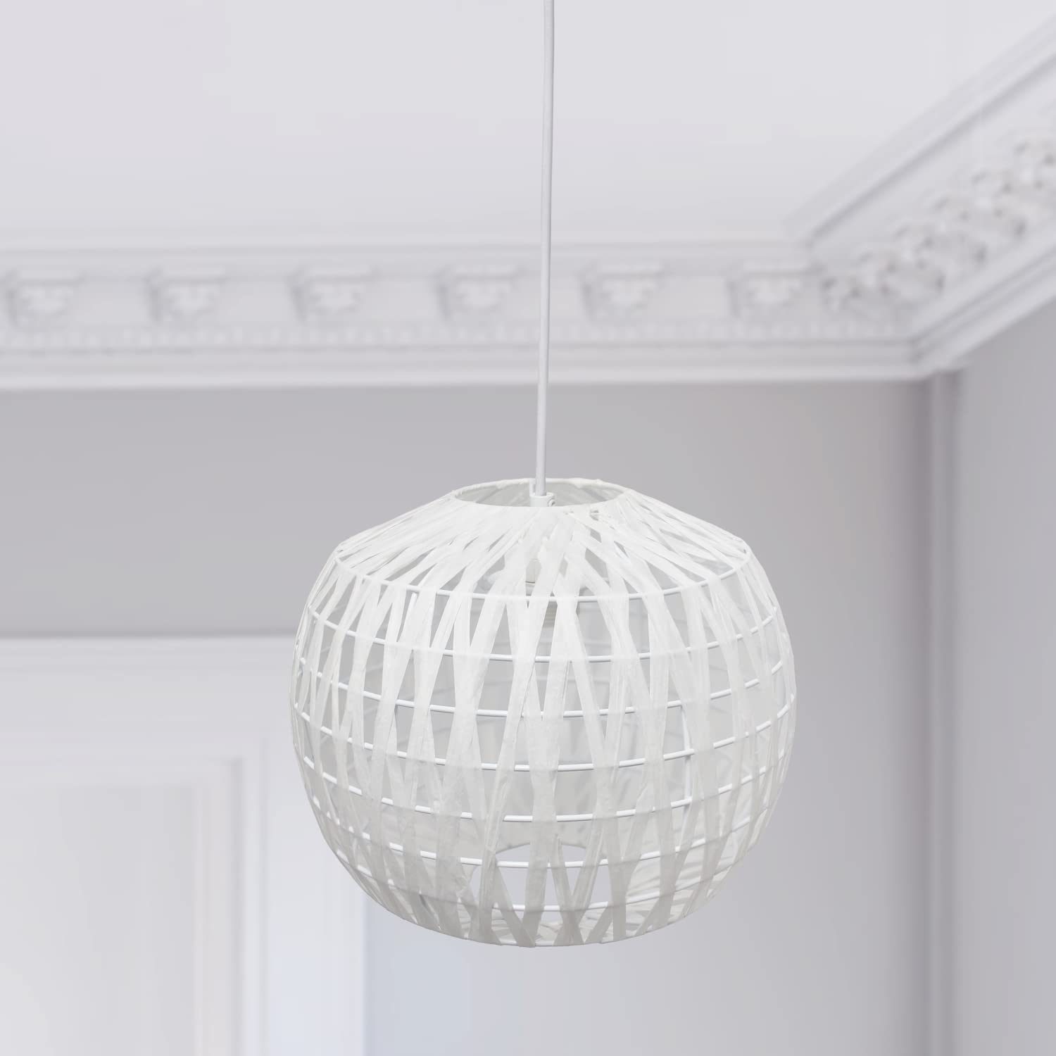 Lalia Home 1-Light Pendant, Bohemian Coastal Style, 11.37in Size, White Paper Shade, Model 1270-LHP-3008-WH