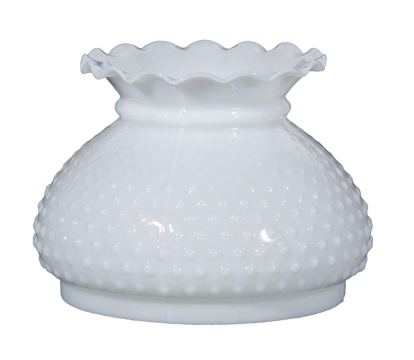 B&P Lamp 7 Inch White Cased Glass Hobnail and Crimped Top Student Shade