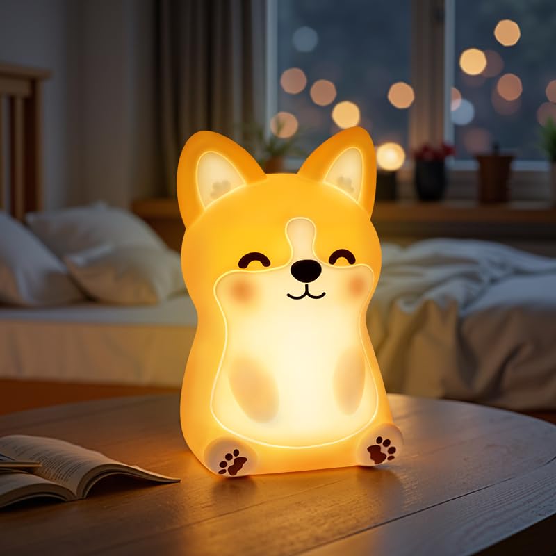 Mewaii Huggwaii Corgi Dog Night Light For Kids  3 Brightness Levels Silicone Nursery Dog Lamp  30 Min Timer&Rechargeable Cute Puppy Kids Night Light For Bedroom Corgi Gifts For Boys Baby Room Decor