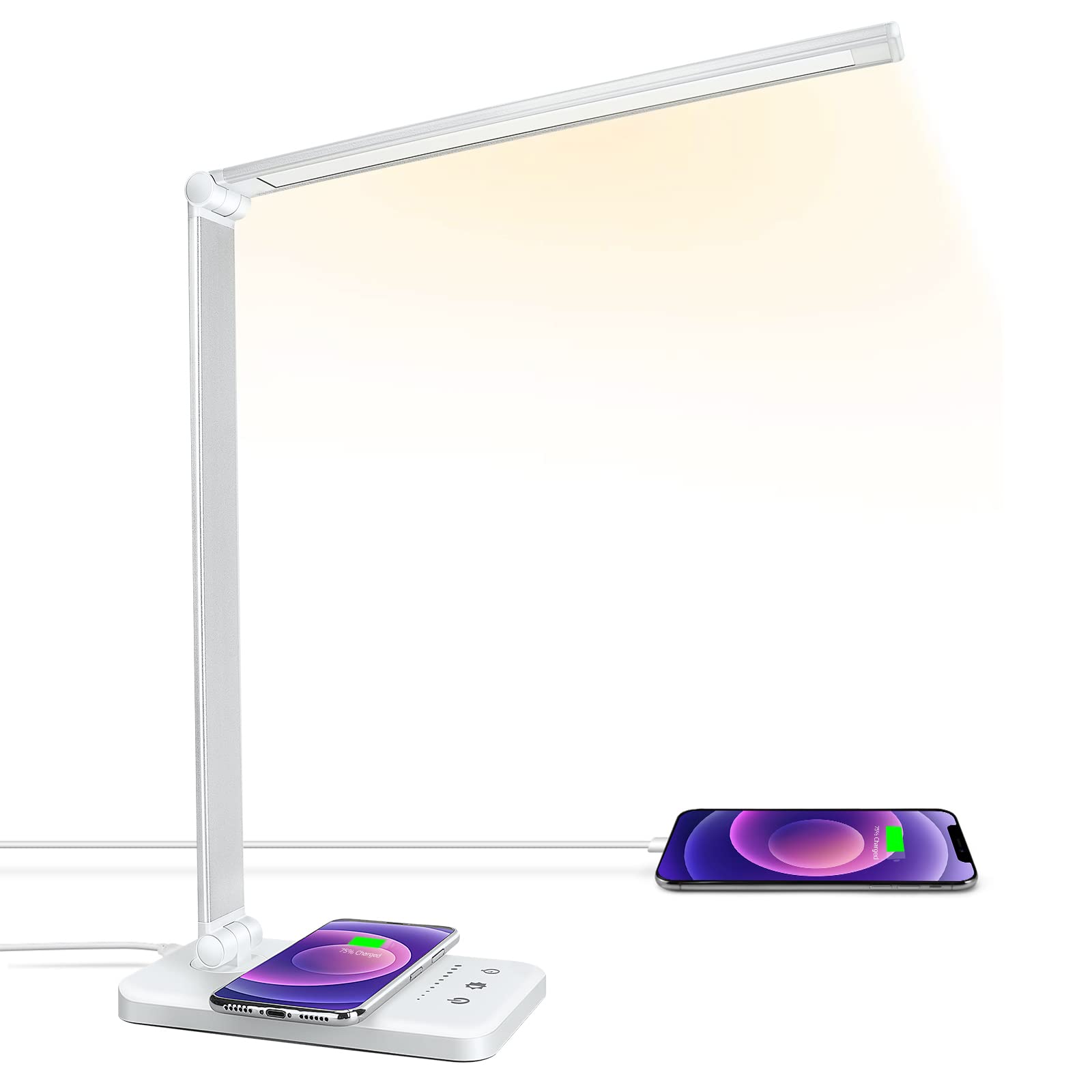 JOSTIC LED Desk Lamp with Wireless Charger, USB Charging Port, Desk Light with 10 Brightness, 5 Color Modes, Dimmable Eye Caring