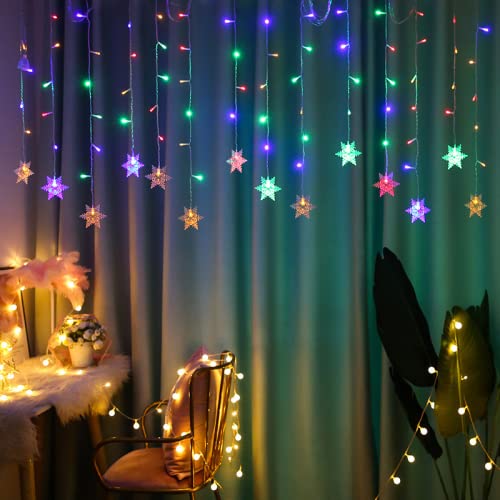 MBVBN LED Curtain Lights, 96 Snowflake Lights, Plug-in, 13ft/4M, Colorful, Model EK-04, Ideal for Christmas and Parties