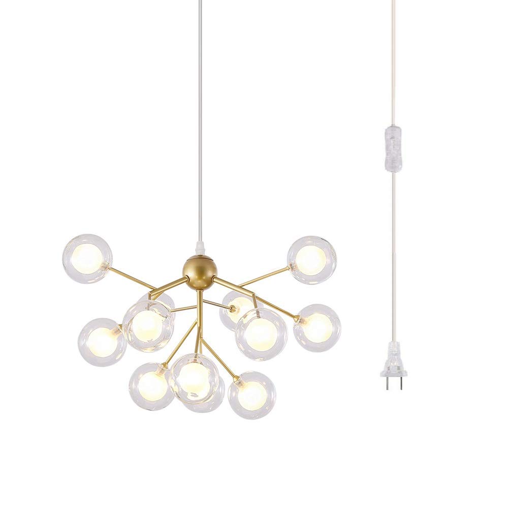 Dellemade DD00134B Plug in Sputnik Chandelier 12Light Pendant Light with 16 ft Cord Bulbs Included,Black (Gold)
