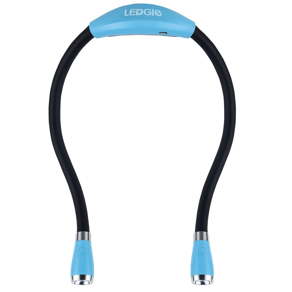 LEDGLE Neck Reading Light - Rechargeable, 4 LED Bulbs, 3 Brightness Levels, Flexible Silicone Arms, Sky Blue, Model NBL1