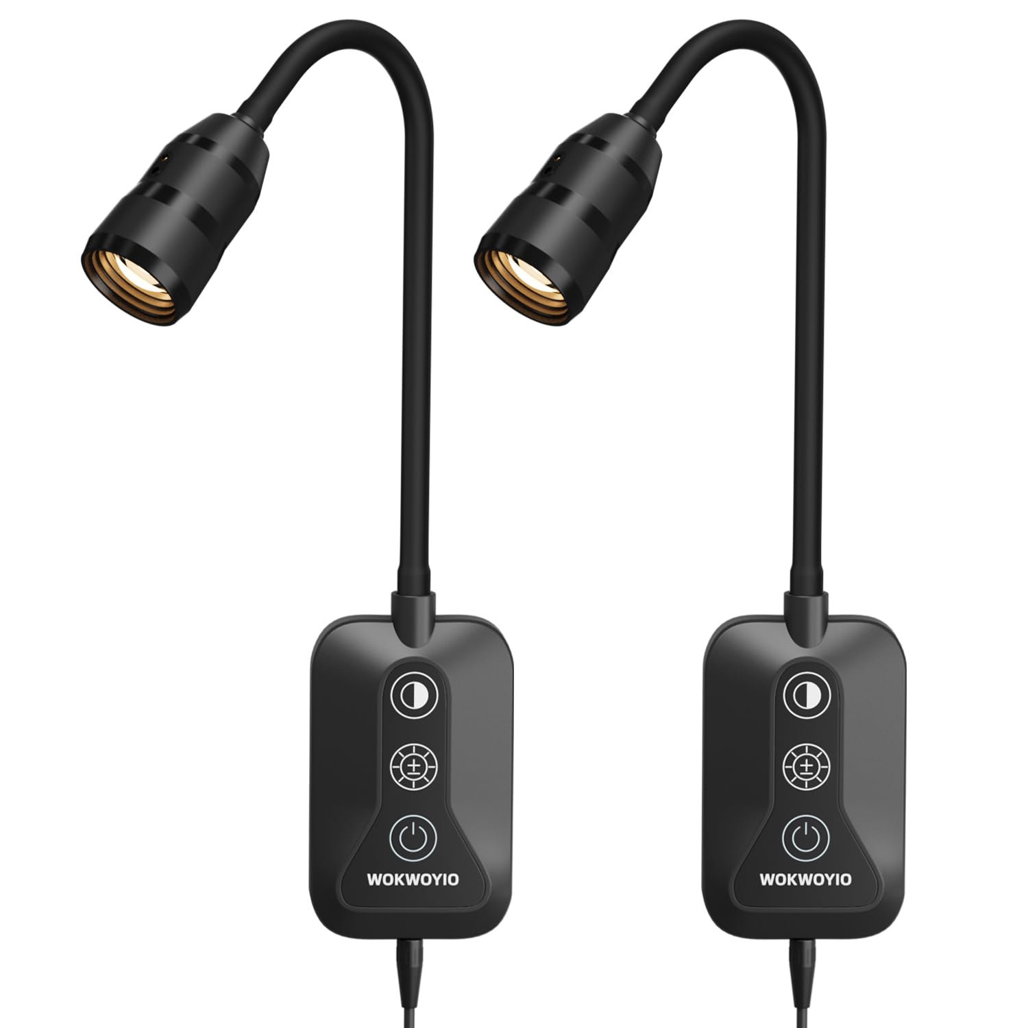 WOKWOYIO Wall Mounted Reading Light, USB Output, Dimmable, 2 Pack, Black, Flexible Gooseneck, for Bedroom Reading