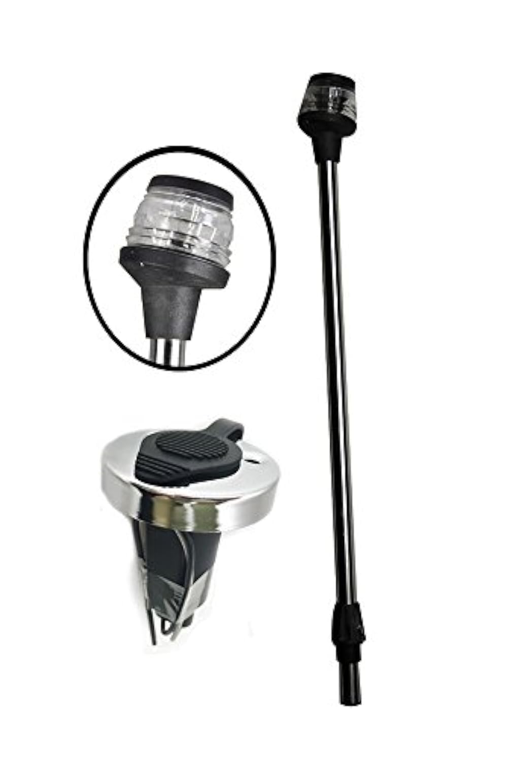 Pactrade Marine 24in All-Round Stern Navigation Anchor Light Pole Light w/Collar, 2-Prong Base, Black/Silver