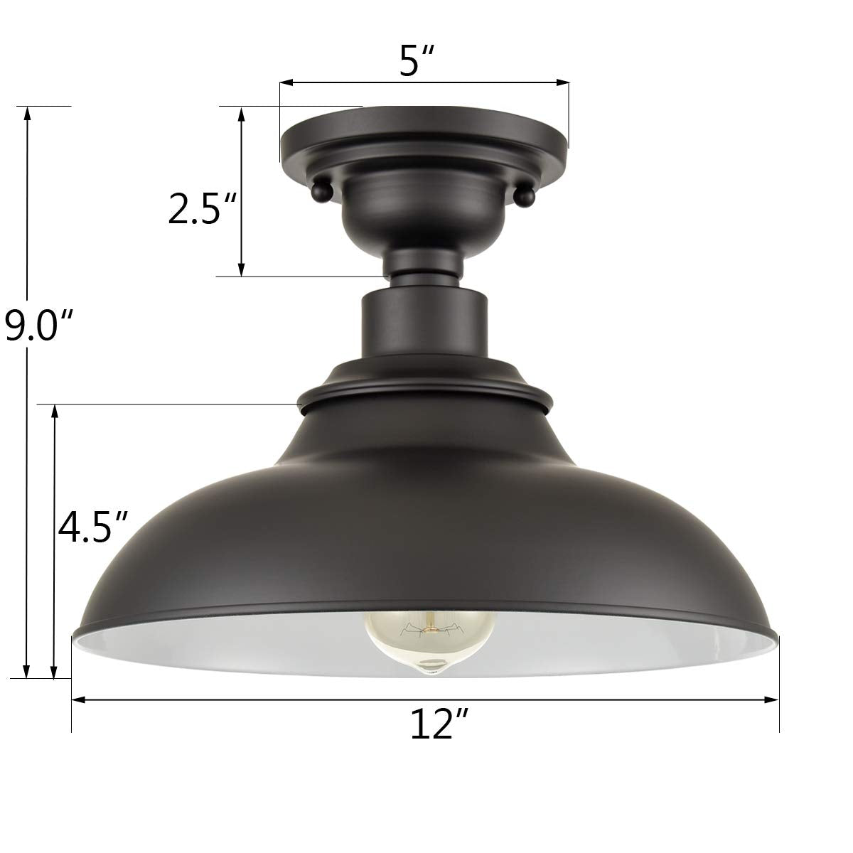 SAMTEEN 12-Inch Farmhouse Semi Flush Mount Ceiling Light, Black Metal, Model T7187CU-BW, Industrial Barn Style for Bedroom, Kitchen, Foyer