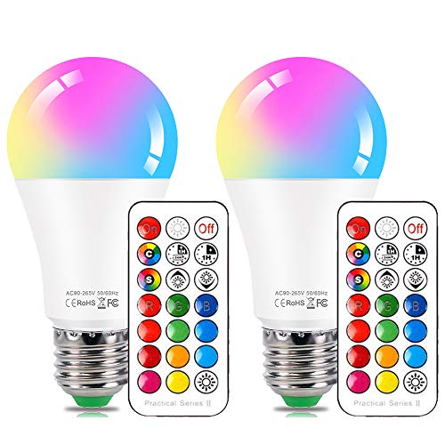 DASINKO LED Color Changing Light Bulb, 10W E26 RGB + Daylight White 5700K, Dimmable, 2 Pack